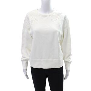 Rag & Bone Jean Womens Cotton Eyelet Crew Neck Pullover Sweatshirt White Size XS
